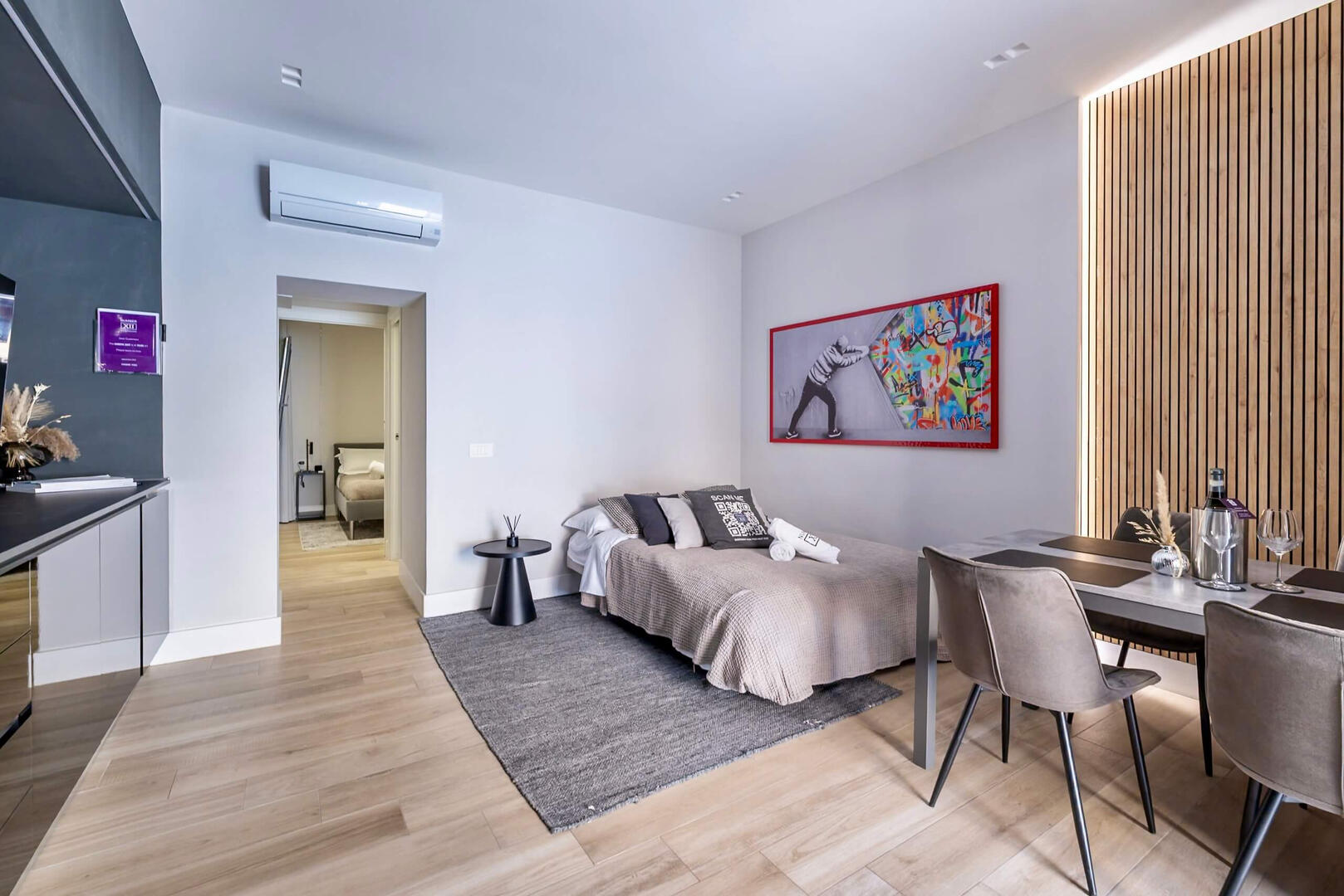 Comfy Sofa bed for 2 persons, including a topper mattress for added comfort.